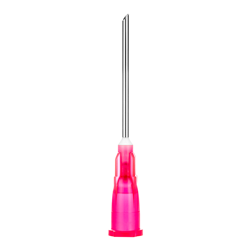 Sol-M® blunt fill needle close up with safety cover off vertical