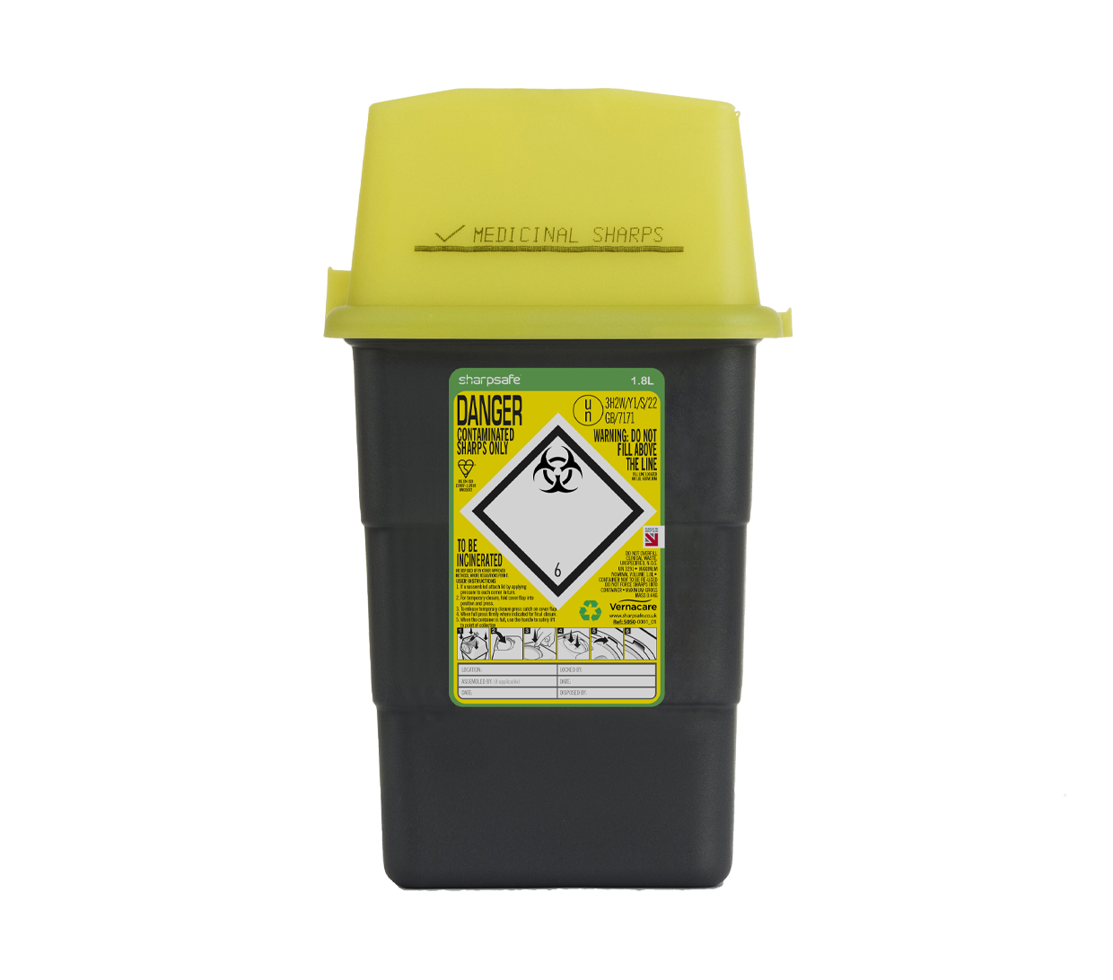 SharpSafe® Container 1.8L Grey With Yellow Lid