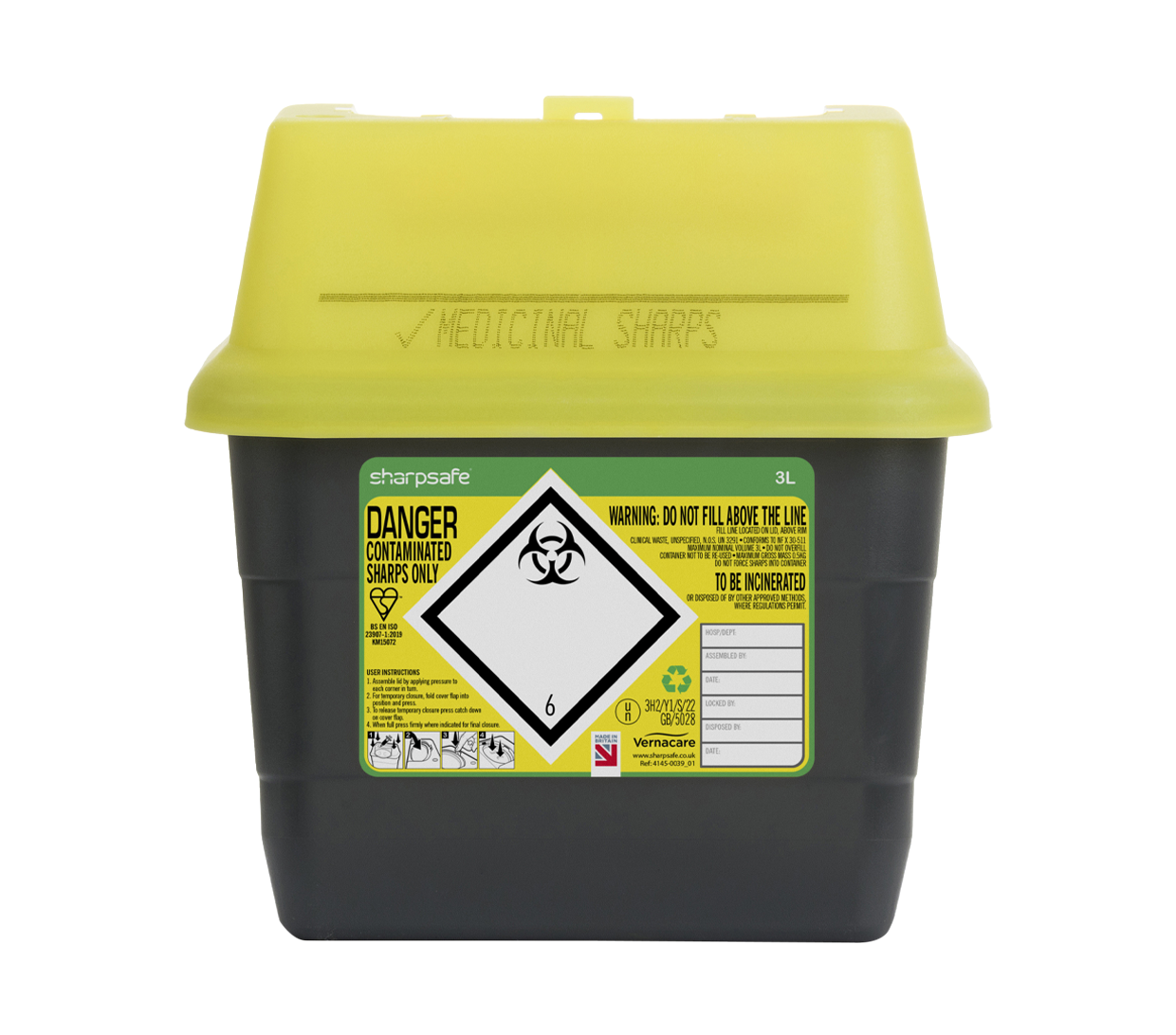 SharpSafe® Container 3.0L Grey With Yellow Lid