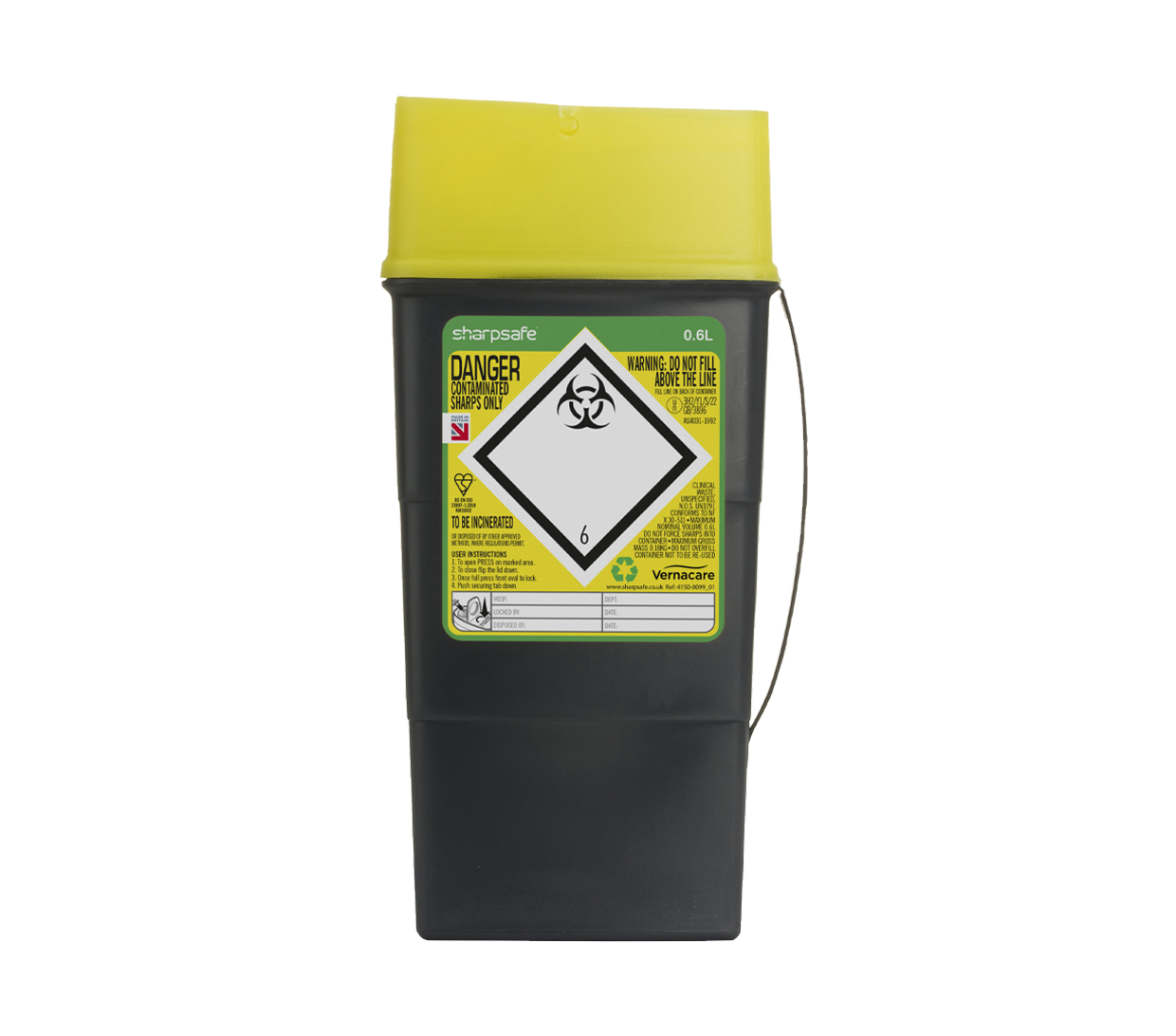 SharpSafe® Container 0.6L Grey With Yellow Lid