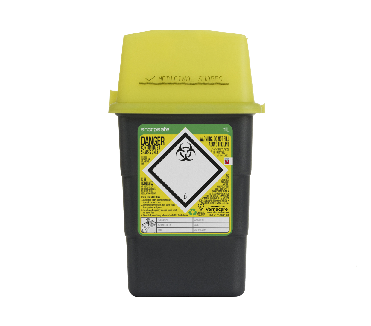 SharpSafe® Container 1.0L Grey With Yellow Lid