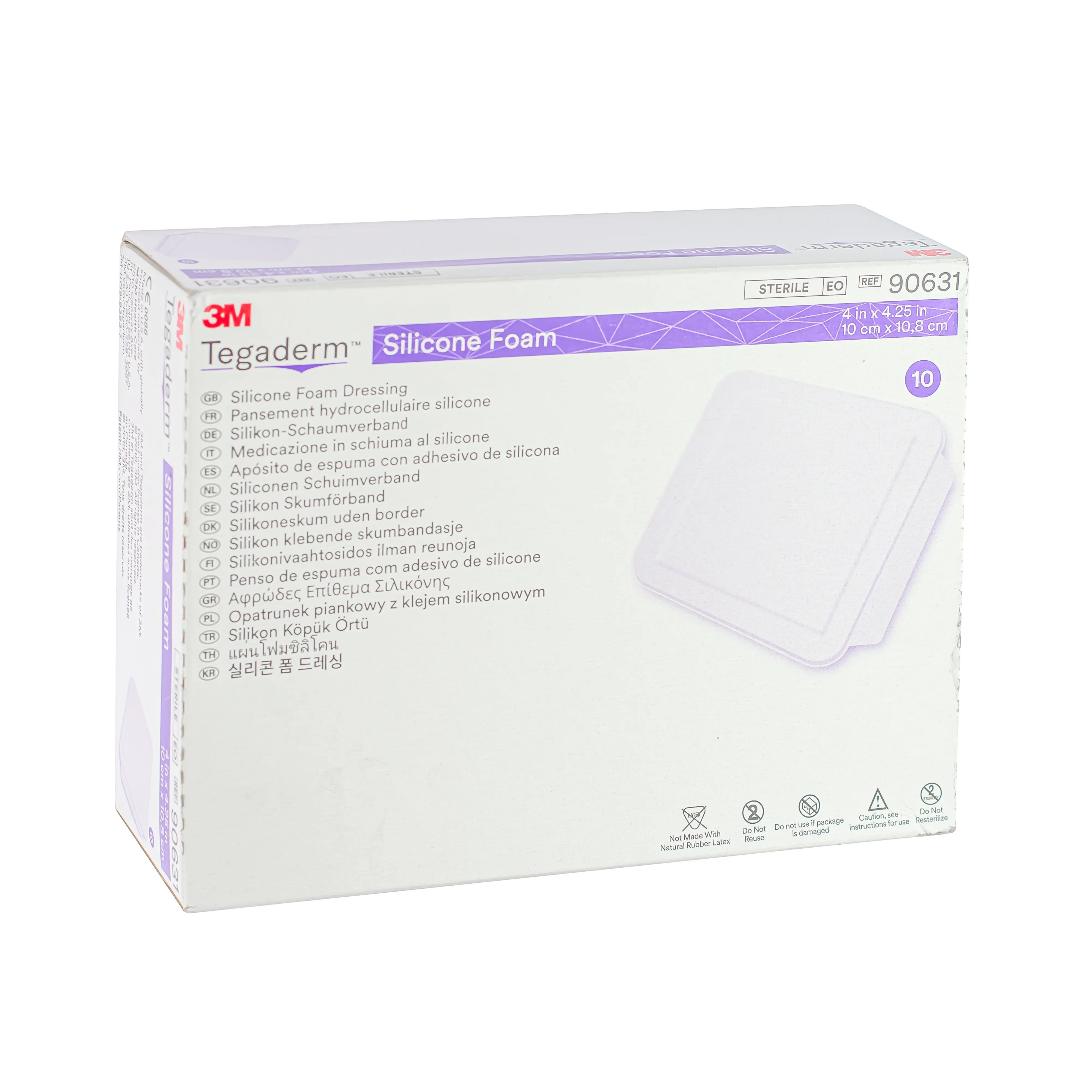 3M™ Tegaderm™ 90631 Silicone Foam Dressing, Non-Bordered, 4" x 4.25"