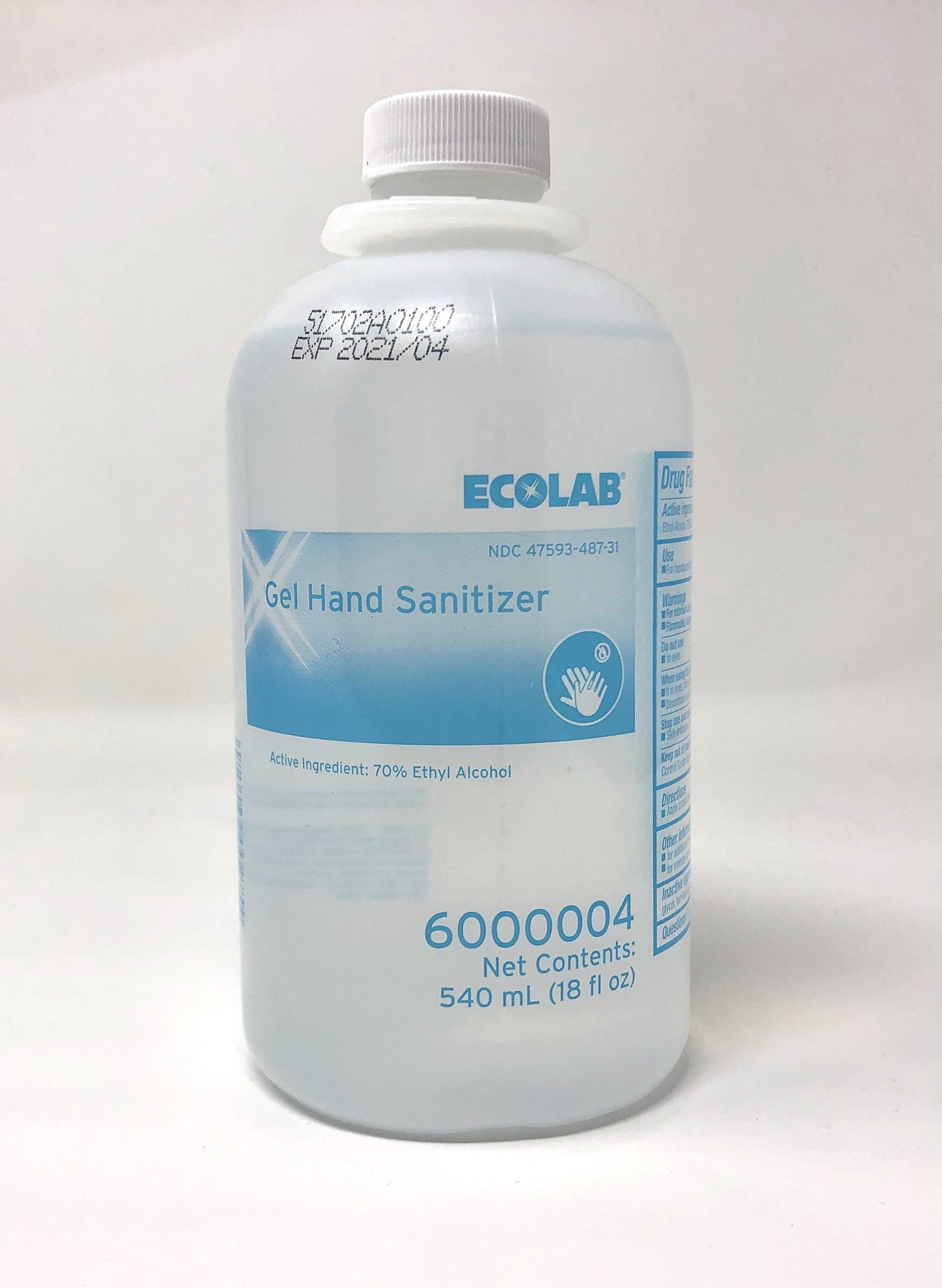 Ecolab QuikCare Waterless Gel Hand Sanitizer, 540ml, Flip Cap