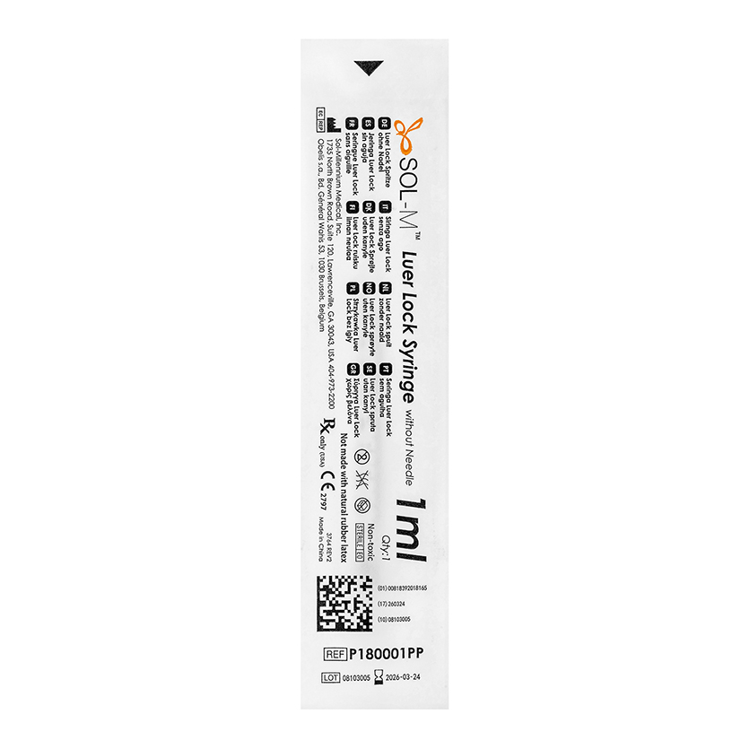 Sol-M® Luer Lock Syringe in single package vertical